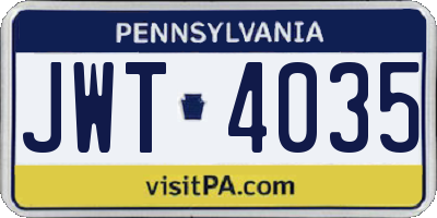 PA license plate JWT4035