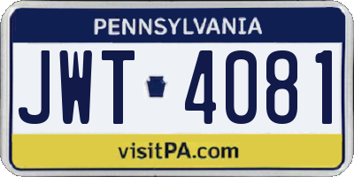 PA license plate JWT4081