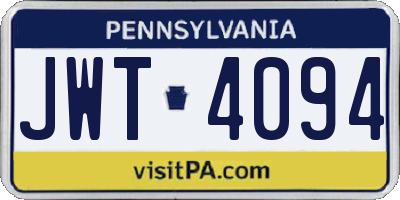 PA license plate JWT4094