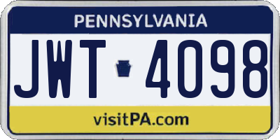 PA license plate JWT4098
