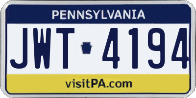 PA license plate JWT4194