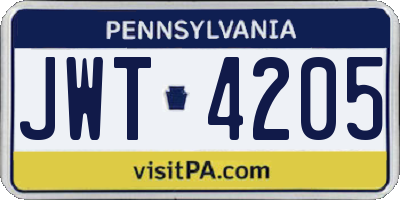 PA license plate JWT4205