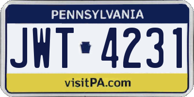 PA license plate JWT4231