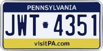 PA license plate JWT4351