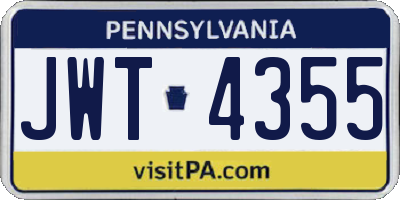PA license plate JWT4355