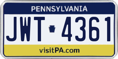 PA license plate JWT4361