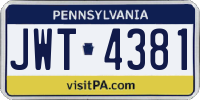 PA license plate JWT4381
