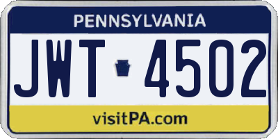 PA license plate JWT4502