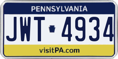 PA license plate JWT4934