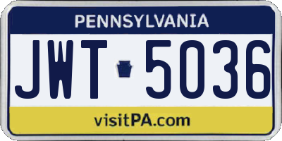 PA license plate JWT5036