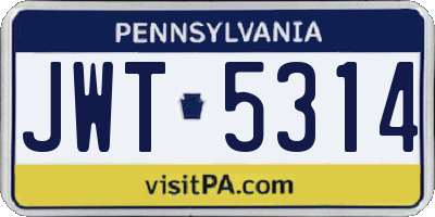 PA license plate JWT5314