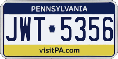 PA license plate JWT5356