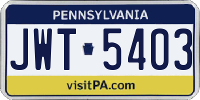 PA license plate JWT5403