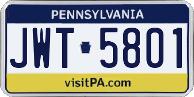 PA license plate JWT5801