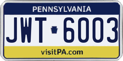 PA license plate JWT6003