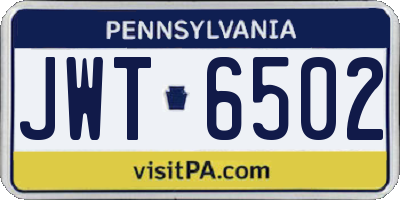 PA license plate JWT6502