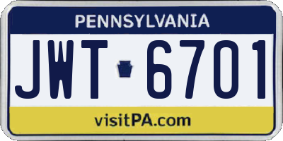 PA license plate JWT6701