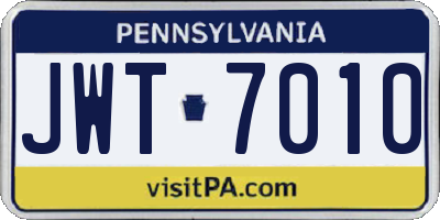 PA license plate JWT7010