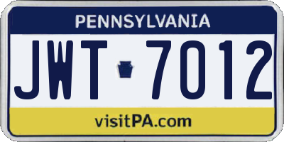 PA license plate JWT7012