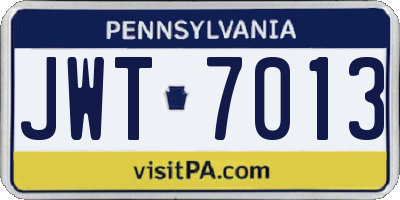PA license plate JWT7013