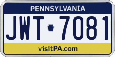 PA license plate JWT7081