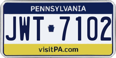PA license plate JWT7102