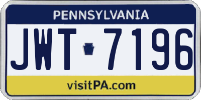 PA license plate JWT7196