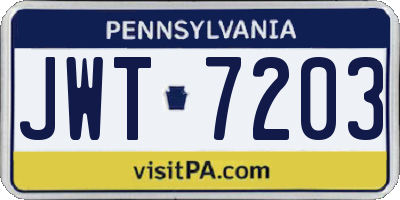 PA license plate JWT7203