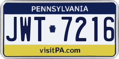 PA license plate JWT7216