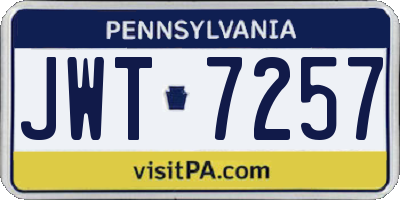 PA license plate JWT7257