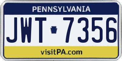 PA license plate JWT7356