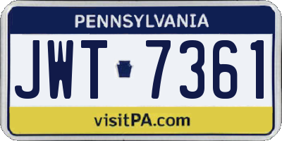 PA license plate JWT7361