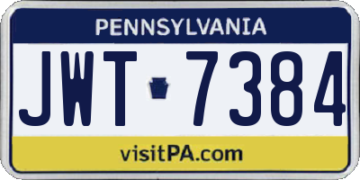 PA license plate JWT7384