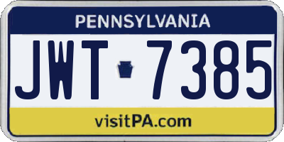 PA license plate JWT7385