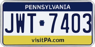 PA license plate JWT7403