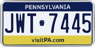 PA license plate JWT7445