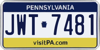 PA license plate JWT7481