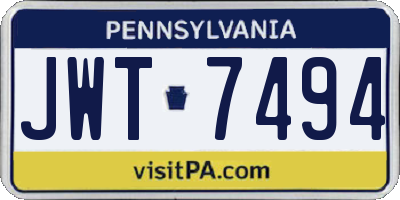 PA license plate JWT7494
