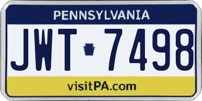 PA license plate JWT7498