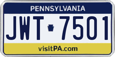 PA license plate JWT7501