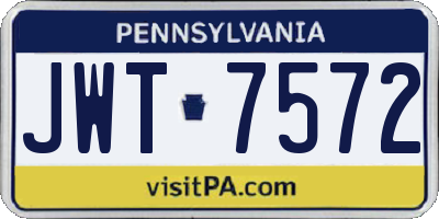 PA license plate JWT7572