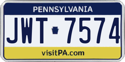 PA license plate JWT7574