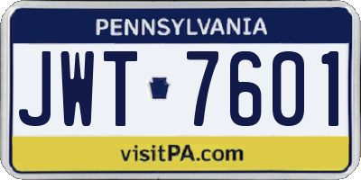PA license plate JWT7601