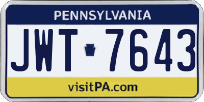 PA license plate JWT7643