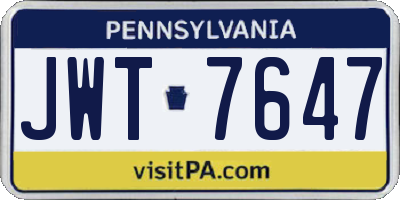 PA license plate JWT7647