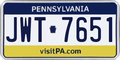 PA license plate JWT7651