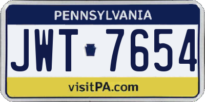 PA license plate JWT7654