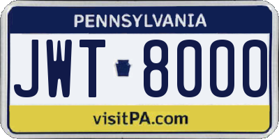 PA license plate JWT8000