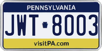 PA license plate JWT8003