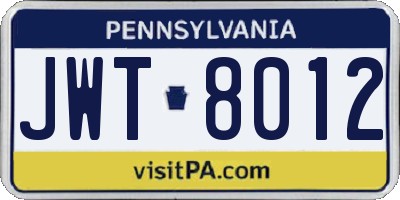 PA license plate JWT8012